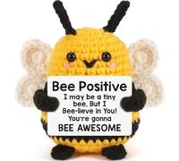 Calkkrer Pocket Hug Positive Bee Crochet Animals, Pocket Hug Lucky Charm, Positive Gifts Courage, Yellow Crocheted Cuddly Toys with Positive Card