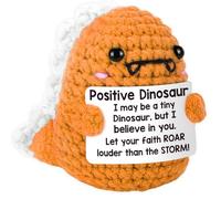 Calkkrer Pocket Hug Positive Dinosaur Crochet Animals, Crochet Cuddly Toys with Positive Card, Positive Gifts Courage, Pocket Hug Lucky Charm (Orange)