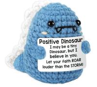 Calkkrer Pocket Hug Positive Dinosaur Crochet Animals, Crochet Cuddly Toys with Positive Card, Positive Gifts Courage, Pocket Hug Lucky Charm (Blue)