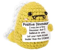 Calkkrer Pocket Hug Positive Dinosaur Crochet Animals, Crochet Cuddly Toys with Positive Card, Positive Gifts Courage, Pocket Hug Lucky Charm (Yellow)