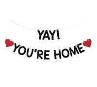 Calkkrer Yay! You're Home Banner Black Glitter, Welcome Home Decoration, Welcome Home Garland, Welcome Banner Door, Welcome Back Party Decor