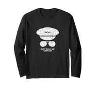 Call Me Captain, Pilot Hat Aviator Plane Sunglasses Dad Long Sleeve T-Shirt