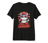 Call Me Charming Cool Cute Cat with Hearts Premium T-Shirt