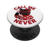 Call Me Never Black Cat Valentine Heart Glasses Cute Graphic PopSockets Adhesive PopGrip
