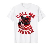 Call Me Never Black Cat Valentine Heart Glasses Cute Graphic T-Shirt