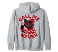 Call Me Never Black Cat Valentine Heart Glasses Cute Graphic Zip Hoodie