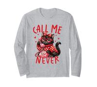 Call Me Never Black Cat Valentines Day Heart Glasses Retro Long Sleeve T-Shirt