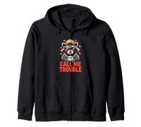 Call Me Trouble Cute Funny Raccoon Lover Zip Hoodie