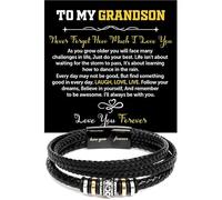 CALLA DECORGIFTS To My Grandson Leather Bracelet From Grandma or Grandpa, Anniversary Message Gift, Christmas, Birthday With Message Card and Gift Box, Mens Black Braided Leather Bracelet