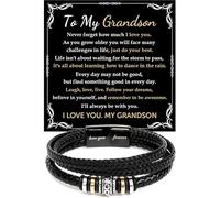 CALLA DECORGIFTS To My Grandson Leather Bracelet From Grandma or Grandpa, Anniversary Message Gift, Christmas, Birthday With Message Card and Gift Box, Mens Black Braided Leather Bracelet