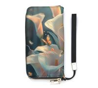 Calla Lilies Bouquet Butterfly Slim Wallet for Women Long Purse Cute Clutch Wristlet Handbag Card Holders