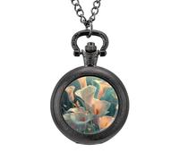 Calla Lilies Bouquet Butterfly Vintage Pocket Watch Alloy Pendant Watches Necklace Gift for Men Women Black-Style