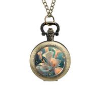 Calla Lilies Bouquet Butterfly Vintage Pocket Watch Alloy Pendant Watches Necklace Gift for Men Women Coppery-Style