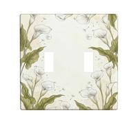 Calla Lilies Kitchen Double Light Switch Cover Plate, Botanical Natural Leaf Floral Spring Green Plastic Standard Size Wall Switch Plates Accents for Living Room Bedroom Home Office Decor