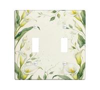 Calla Lilies Kitchen Double Light Switch Cover Plate, Floral Natural Green Leaves Floral Pattern Spring Green Plastic Standard Size Toggle Light Switch Cover for Living Room Bedroom Home Office Decor