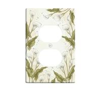 Calla Lilies Kitchen Duplex Outlet Covers Wall Plate, Botanical Natural Leaf Floral Spring Green Plastic Standard Size Wall Plates for Electrical Outlets for New Apartment Home Bedroom Office Decor