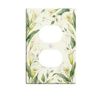 Calla Lilies Kitchen Duplex Outlet Covers Wall Plate, Floral Natural Green Leaves Floral Pattern Spring Green Plastic Standard Size Decorative Outlet Covers for Living Room Bedroom Home Office Decor