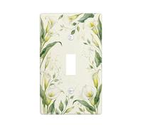 Calla Lilies Kitchen Single Light Switch Cover Plate, Floral Natural Green Leaves Floral Pattern Spring Green Plastic Standard Size Switch Plate Decorative for New Home Bedroom Office Decor (Single)