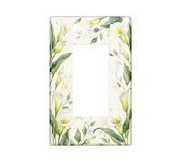Calla Lilies Kitchen Single Rocker Light Switch Cover, Floral Natural Green Leaves Floral Pattern Spring Green Plastic Standard Size Decorative Wall Plates for Home Living Room New Apartment Decor