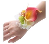 Calla Lily corsage wristlet purple pocket for wedding Prom decor wedding essentials gifts bride wrist groom band boutonniere with Pins (Red,Wrist flower)