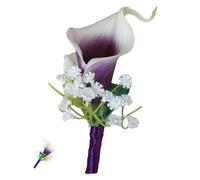 Calla Lily corsage wristlet purple pocket for wedding Prom decor wedding essentials gifts bride wrist groom band boutonniere with Pins (Style 1,Brooch)