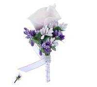 Calla Lily corsage wristlet purple pocket for wedding Prom decor wedding essentials gifts bride wrist groom band boutonniere with Pins (Style 3,Brooch)