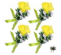 Calla Lily corsage wristlet purple pocket for wedding Prom decor wedding essentials gifts bride wrist groom band boutonniere with Pins (Style 24-4pcs,Brooch)