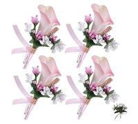Calla Lily corsage wristlet purple pocket for wedding Prom decor wedding essentials gifts bride wrist groom band boutonniere with Pins (Style 28-4pcs,Brooch)