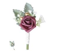 Calla Lily corsage wristlet purple pocket for wedding Prom decor wedding essentials gifts bride wrist groom band boutonniere with Pins (Style 9,Brooch)