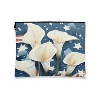Calla Lily Cosmetic Bag, American Patriotic Elegant Makeup Travel Bags for Women, Portable Small Canvas Zipper Pouch, Summer Festival Toiletry Gift Organizer, blue, 7x9 Inch, Calla Lily