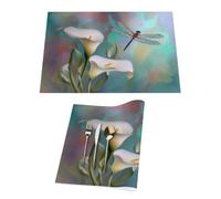 Calla Lily Floral Dragonfly Artwork Vinyl Placemats Set of 1 for Dining Tables,Kitchen Table Mats Heat Resistant Washable Wipeable PVC Place Mat