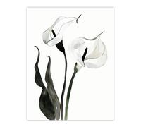 Calla Lily Flower Black White Watercolour Lilies Wall Art Print Artery8 White W24 inch x H32 inch
