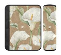 Calla Lily Flower Butterfly Beige 2 Pack seat Belt Cover Cute Release Stress to Your Neck and Shoulders for SUV funda para cinturón de carro