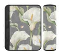 Calla Lily Flower Butterfly Grey 2 pcs seat Belt Cushion More Comfort Driving for Backpack forro para cinturon de segurida