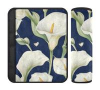 Calla Lily Flower Butterfly Navy Blue 2 Piece Seat Belt Cover