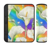 Calla Lily Flower Butterfly Rainbow Seat Belt Cover (2 Pack) for Most Cars, Car Belt Protector