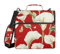 Calla Lily Flower Butterfly Red 3 Rings 1.5 inch School Zipper Binder with Handle Includes Zip Pocket Documents Files Storage Bag Suitable for Middle School