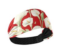 Calla Lily Flower Butterfly Red no Slip Fashion Headbands for Women Elastic Sweat Band for Women for Daily use Athletic Sports Daily use Football