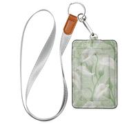 Calla Lily Flower Pastel Colors Mint Green Leather Cute id Badge Holder with Lanyard and 3-Card Capacity Card Holder for Office School IDs,Hotel Key Cards, Pass Cards