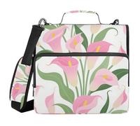 Calla Lily Pattern On White 3 Rings 3.8cm Zippered Binder Bag With Handle And Removable Shoulder Strap, Multiple Pockets, Portfolio, Middle School Organizer