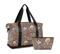 Calla Lily Red Blue William Morris Pattern Travel Duffel Bags with Wet Pocket Adjustable Strap Tote Bag for Hiking 2 Pcs Set for men women