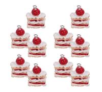 CALLARON 10pcs Resin Strawberry Cake Keychain Charms, Cute 3d Strawberry Cake Shape with Realistic Multilayer Appearance, Versatile DIY Accessory for Keychains and Jewelry Making