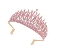CALLARON 1Pc Rhinestone Crown for Bride Elegant Pink Wedding Hair Decor Delicate Headband for Women for Bridal Parties Proms and Special Occasions Charming Hair Accessory