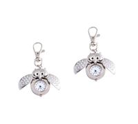 CALLARON 2 pcs Delicate Cartoon Owl Pocket Watch Key Chain White Decorative Pendant with Arabic Numbers Durable Craftsmanship for Women and Gift Use
