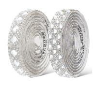 CALLARON 2 Rolls Self-Adhesive Rhinestone Ribbon Strips, 1.2cm Wide White Diagonal Triple Row Square Glass Rhinestones, Bling Trim for Crafts, Jewelry Making and Clothing Decoration