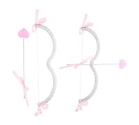 CALLARON 2 Sets Cupid Bow and Arrow Costume Accessory, Mini Heart-Shaped Cupid Arrows with Silver Pink Arch Bow, Valentine’S Day Cosplay Decoration and Party Favor for Women