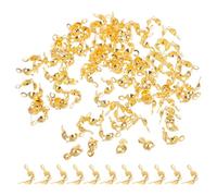CALLARON 200pcs Gold Fold-Over Bead Tips Crimp Beads Clasp Fitting for Jewelry Making DIY End Caps Knot Covers 4×7mm Cord Ends for Bracelet and Necklace Crafting