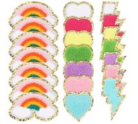 CALLARON 21 Pcs Embroidered Iron and Sew on Patches Set Hearts, Rainbows, and Bolt Designs for Clothing Repair and Decoration