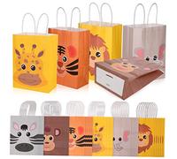 CALLARON 24pcs Animal Printed Kraft Paper Bags for Birthday Party Favors Sturdy Handles Versatile Use for Treats and Surprises for Jungle Theme Celebrations