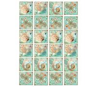 CALLARON 24pcs Seashell Tile Decals PVC Self-Adhesive Vintage Style DIY Creative Paste Decorative Stickers for Bathroom and Bar Counter